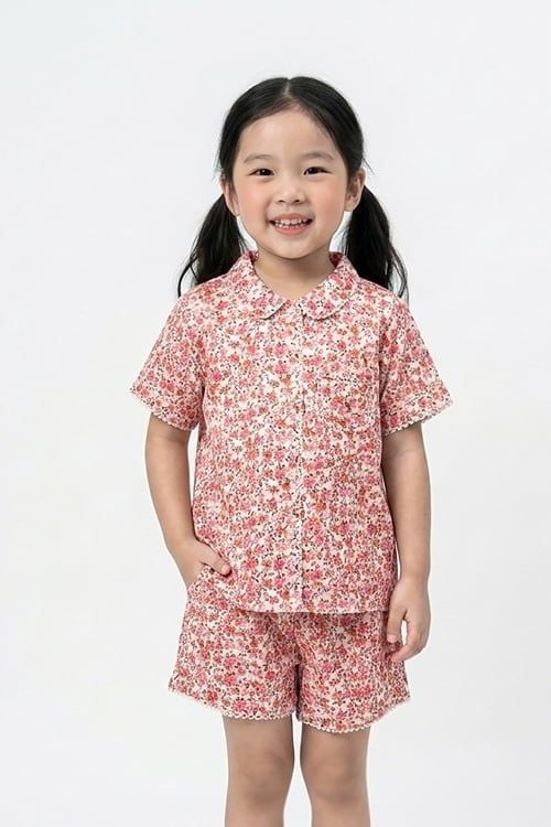  KSK03W5K23-BỘ SHORT KATE VỚI THIẾT KẾ CỔ LÁ SEN CÙNG HỌA TIẾT XINH XẮN, ĐÁNG YÊU DÀNH CHO BÉ 