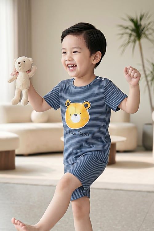  KST01S6T03-BỘ SHORT THUN VỚI THIẾT KẾ CỔ TRÒN IN HÌNH NGỘ NGHĨNH ĐÁNG YÊU  MANG LẠI SỰ  NĂNG ĐỘNG THOẢI MÁI CHO BÉ . 
