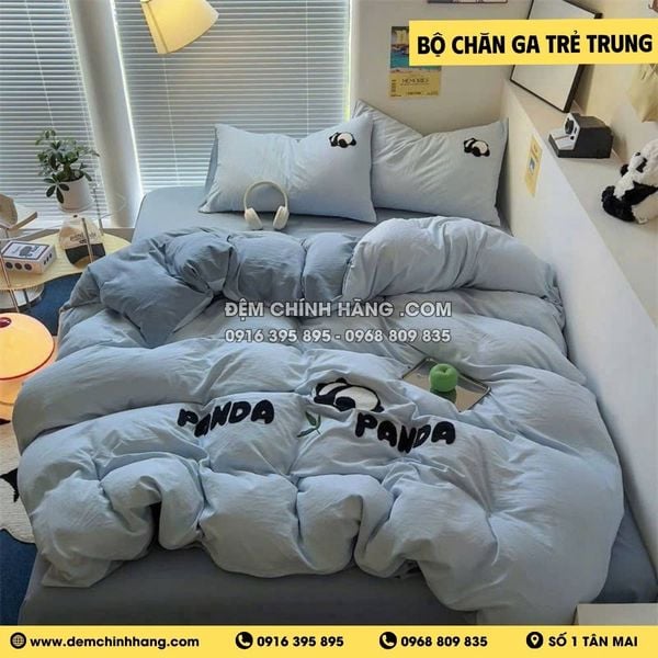 Bộ Chăn Ga Gấu Trúc Panda Xanh