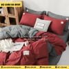 Bộ Chăn Ga Cotton Đũi Đỏ Xám