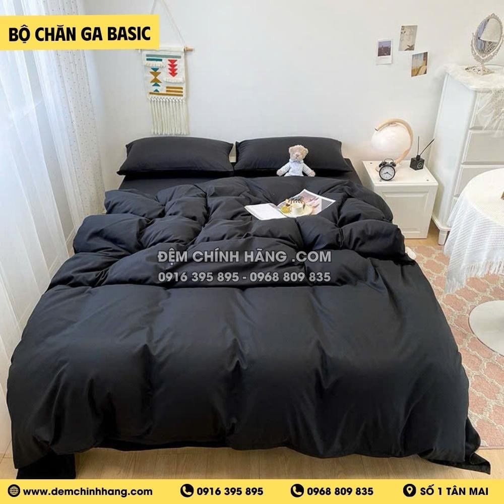 Bộ Chăn Ga Cotton Đũi Đen