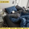 Bộ Chăn Ga Cotton Đũi Xanh Vavy Xám