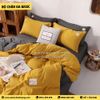 Bộ Chăn Ga Cotton Đũi Vàng Xám