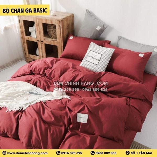 Bộ Chăn Ga Cotton Đũi Đỏ