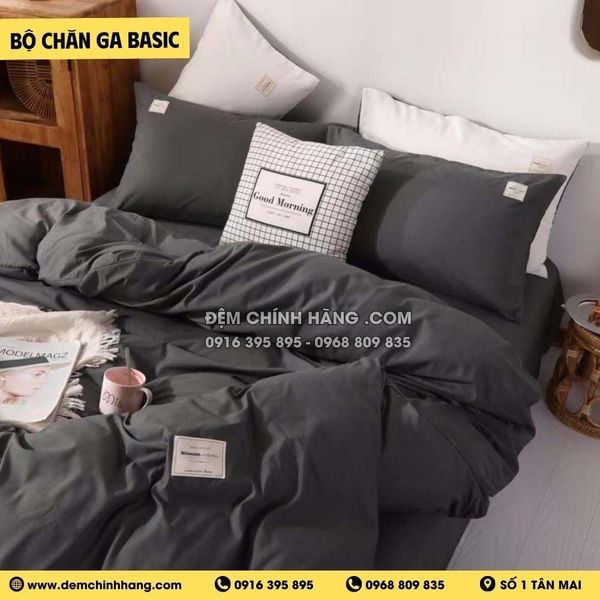 Bộ Chăn Ga Cotton Đũi Xám