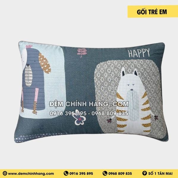 Gối trẻ em Happy màu xanh - ghi trầm