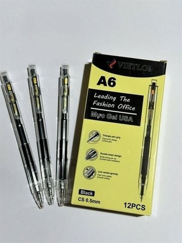 Bút Gel Việt Lợi A6 Ngòi 0.5mm– Viết mượt, thiết kế hiện đại - Mực Xanh, đen