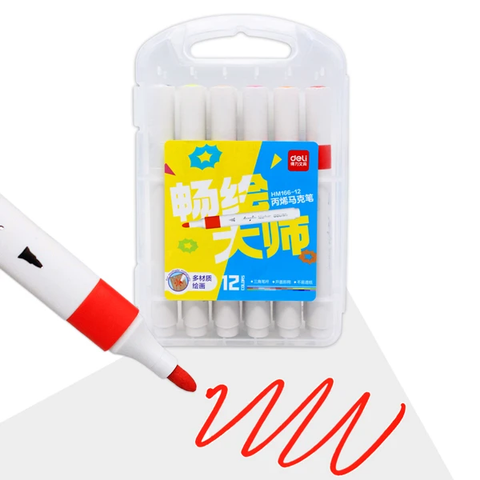 [GIẢM SỐC] Bút sơn Acrylic Marker 12 màu Deli HM166-12 - Chống nước, vẽ trên mọi chất liệu