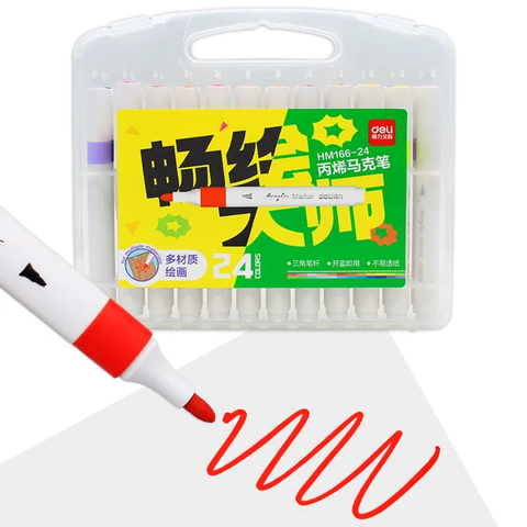 [GIẢM SỐC] Bút sơn Acrylic Marker 24 màu Deli HM166-24 - Chống nước, vẽ trên mọi chất liệu