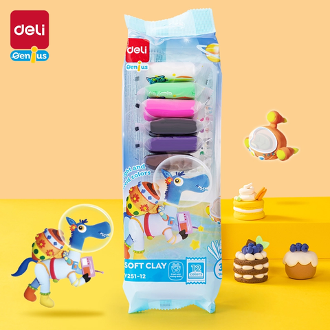 Đất nặn Soft Clay 12 màu Deli Y251-12 - Mềm dẻo, không dính tay