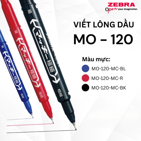 [CHÍNH HÃNG] Bút lông dầu 2 đầu Zebra MO-120-MC - Nét Đậm Rõ, Bám Mọi Chất Liệu!