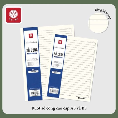 Ruột sổ còng giấy vàng chống lóa khổ B5 Hải Tiến 200 trang 8953 - Dòng kẻ ngang, KT: 175x250mm - Định lượng 100gsm