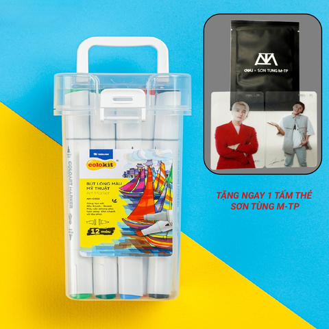 [TẶNG 1 THẺ M-TP] Bút lông màu mỹ thuật 2 đầu - Bút marker 12 màu Thiên Long AM-C002