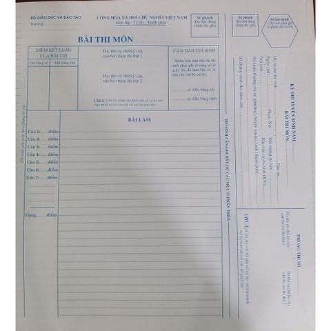 Túi 50 Tờ Giấy Thi A3 Theo Mẫu Của BỘ GD&DT