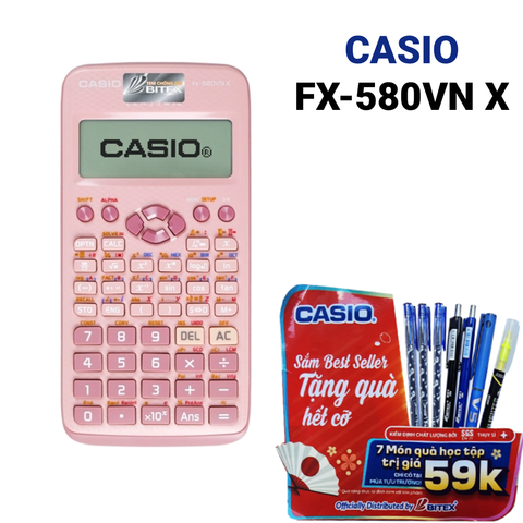[KM HÃNG] Máy tính Casio FX-580VN X-BK màu hồng - Tặng 7 món quà học tập trị giá 59K