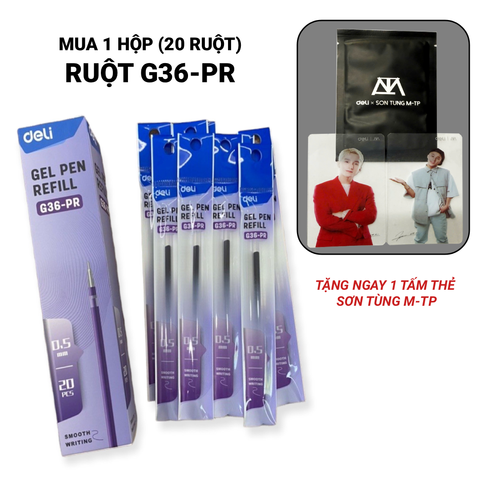 [TẶNG 1 THẺ M-TP] Hộp Ruột Bút Gel Deli G36-PR nét 0.5mm dài 13cm - Mực tím