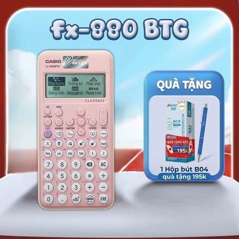 Máy tính CASIO FX-880BTG - MÀU HỒNG - Tặng 1 hộp/20 bút cao cấp BITEX trị giá 195K, Khắc tên Laser miễn phí