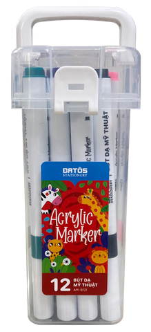 Bút sơn Acrylic Marker 12 Màu Batos AM-B121 - Chống Nước Vẽ Trên Mọi Chất Liệu, Tô Màu DIY Vẽ Giày Vải, Chai Lọ
