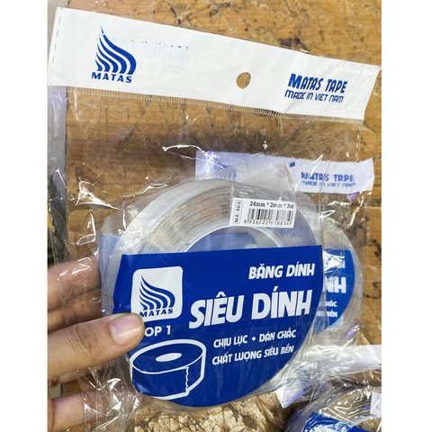 Băng Dính 2 Mặt Silicon MATAS Mã SD03 – Kích Thước: 24mm* 2mm*3m, Siêu Kết Dính Mọi Vật Liệu, Bề Mặt Tiện Dụng