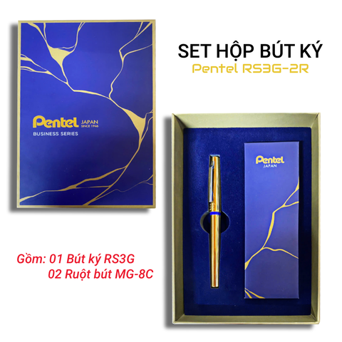[CHÍNH HÃNG - Do GOLDEN PEN NK] Set Hộp Bút Ký Cao Cấp Pentel RS3G-2R Ngòi 0.8mm (Gồm 1 Bút Ký RS3G + 2 Ruột Bút MG-8C + Hộp + Túi Đựng)