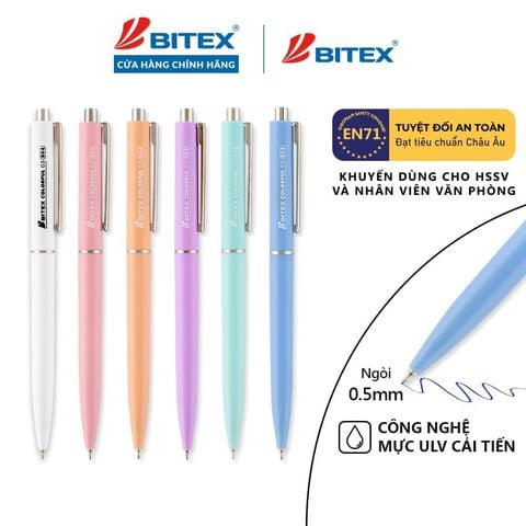 Bút Bi Bitex B04 Ngòi 0.5mm - Mực ULV Màu Xanh- Tiêu Chuẩn Châu Âu EN71