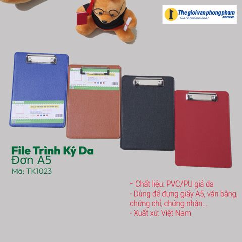 [MẪU MỚI 2025] File Trình Ký Da Đơn A5 Mã TK1023 - Kích thước: 18x24,5cm