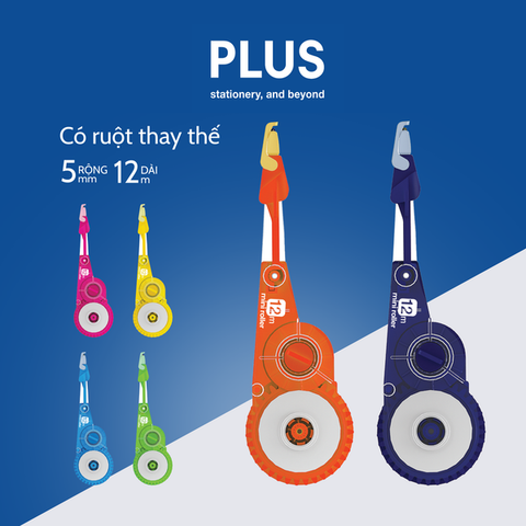 [MỚI 2026] RUỘT BĂNG XÓA PLUS WHIPER V+ MINI ROLLER - KT: 5mm x 12m - Đầu Trục Lăn