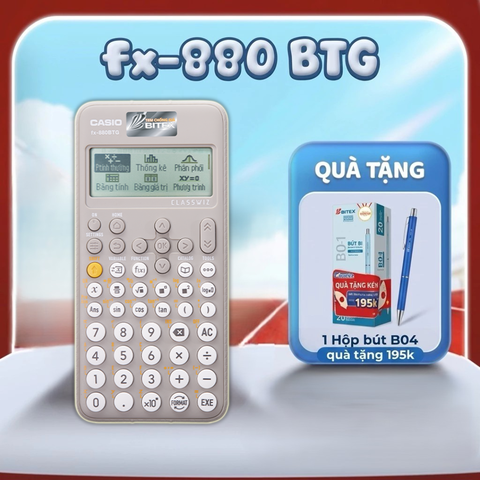 Máy tính CASIO FX-880BTG (xám)-Tặng 1 hộp/20 bút cao cấp BITEX trị giá 195K, Khắc tên Laser miễn phí