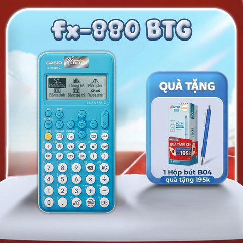 Máy tính CASIO FX-880BTG (xanh)-Tặng 1 hộp/20 bút cao cấp BITEX trị giá 195K, Khắc tên Laser miễn phí