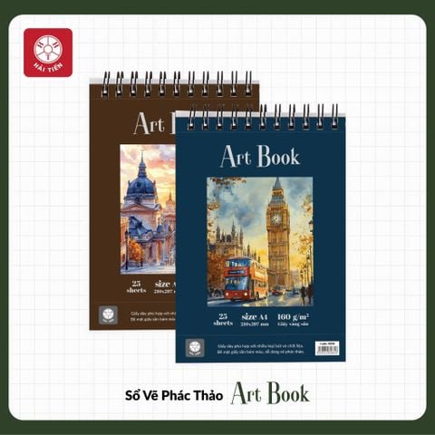 Sổ Vẽ A5 Hải Tiến 25 Tờ ART BOOK 9554 Vàng Sần - Kích thước 150 × 210mm, Định lượng 160gsm- Phù hợp cho nhiều loại bút và chất liệu vẽ (cả màu nước)