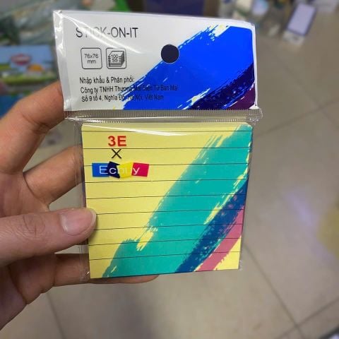 Giấy Nhớ Vàng Dòng Kẻ Ngang 3E Stick-On-It 76x76mm (3x3) - 100 Tờ