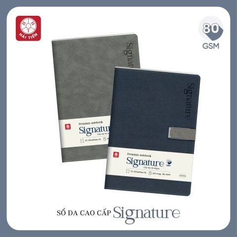 Sổ Bìa Da Cao Cấp Hải Tiến SIGNATURE 6 Khuy Bấm Nam Châm 9912 - Kích Thước: 150x210mm (Khổ A5), Định Lượng: 80gsm, 200 Trang