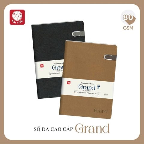 Sổ Bìa Da Cao Cấp Hải Tiến GRAND 5 Khuy Bấm Nam Châm 9936 - Kích Thước: 135x195mm, Định Lượng: 80gsm, 200 Trang