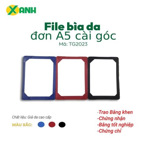[MẪU MỚI] File Bìa Da Đơn A5 Cài Góc TG2023 - Kích thước: 18x24,5cm - Sử dụng trong Hội Nghị, Trao Giải/Chứng Nhận/Chứng Chỉ/Bằng Khen/Bằng Tốt Nghiệp