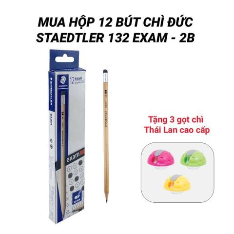[MUA 12 TẶNG 3 GỌT CHÌ THÁI] Bút chì STAEDTLER EXAM 132 40 - Độ cứng 2B, có tẩy, thân mộc
