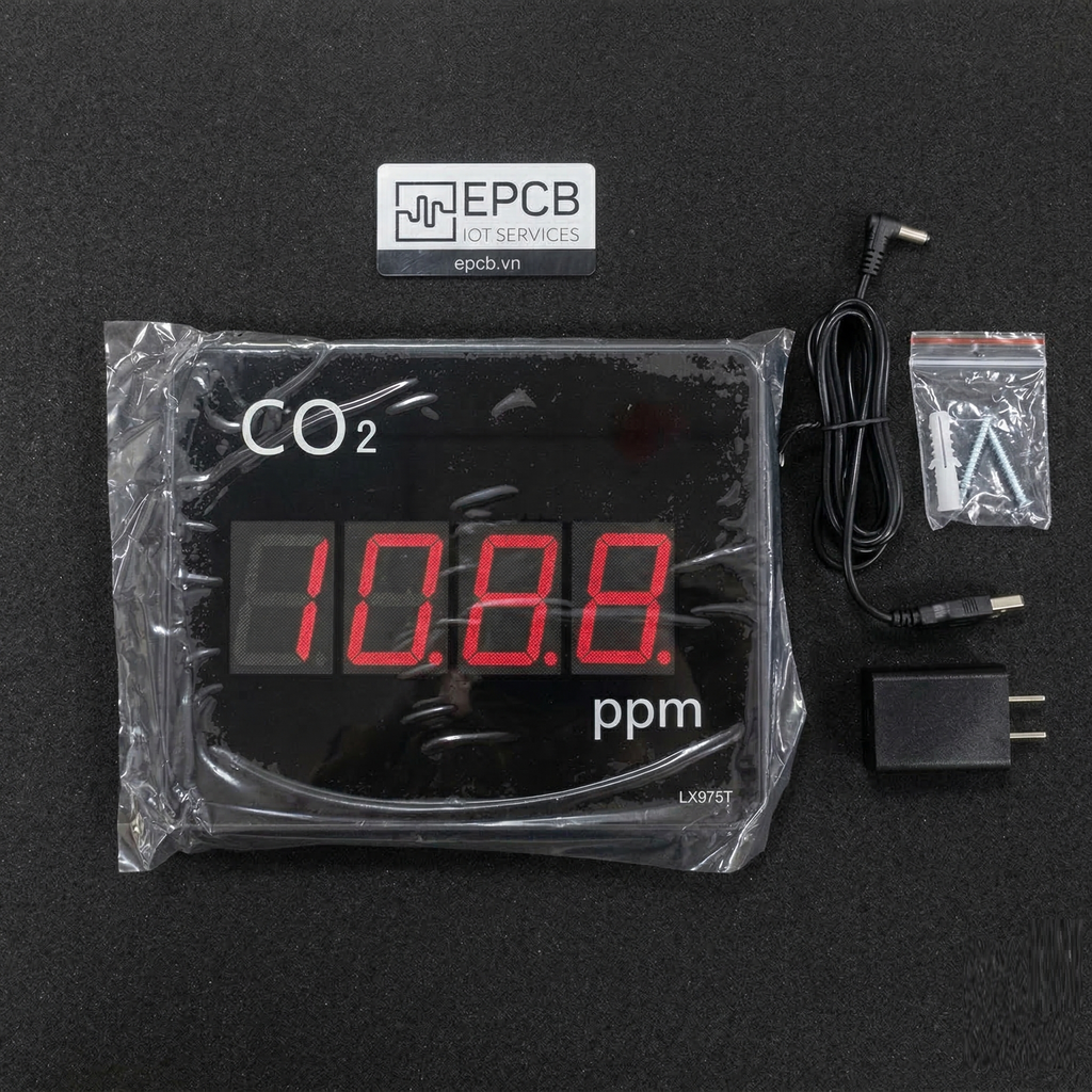 Đồng hồ Led đo nhiệt độ độ ẩm và nồng độ khí CO2 ES-LX975