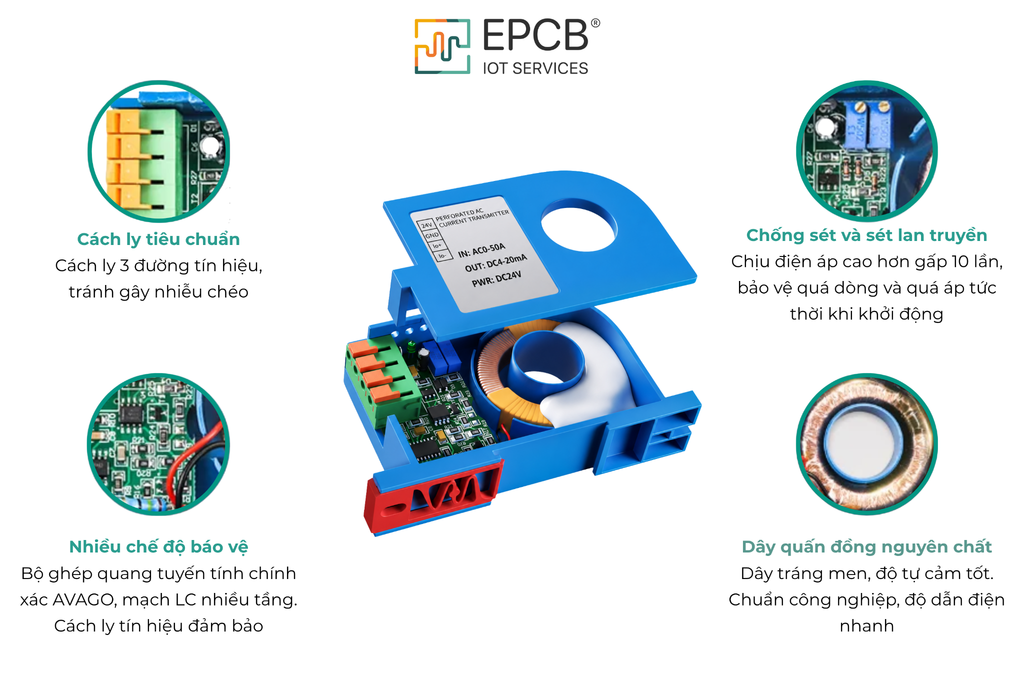 Bộ đo dòng điện xoay chiều AC ngõ ra 4-20mA | RS485
