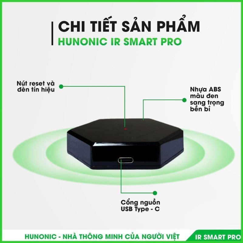 Bộ điều khiển hồng ngoại wifi Hunonic IR Smart Pro, điều khiển Tivi, Điều Hoà qua điện thoại