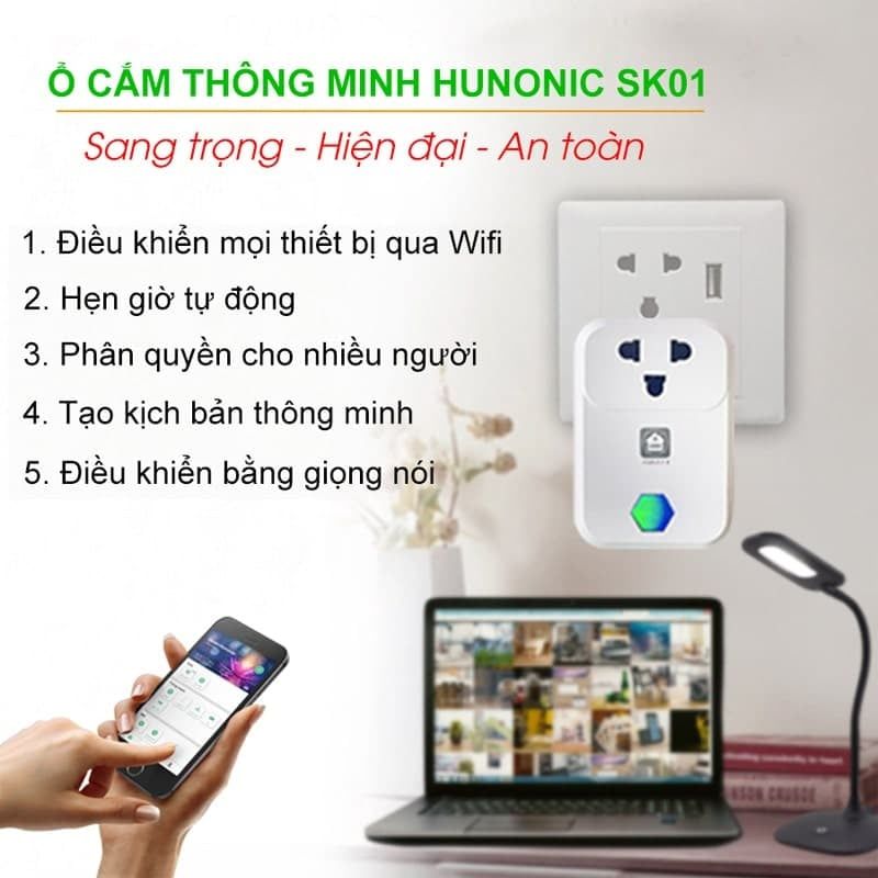 [Ổ cắm thông minh wifi Hunonic SK01] Wifi Điều khiển từ xa qua điện thoại