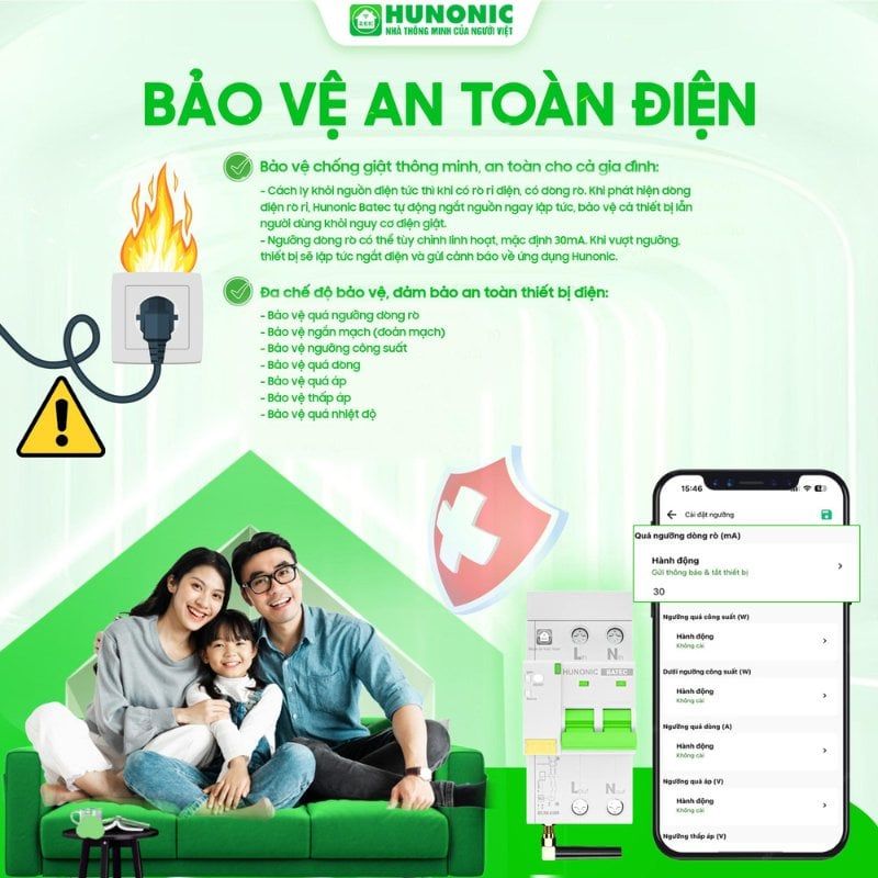 Thiết Bị Bảo Vệ An Toàn Điện Thông Minh HUNONIC BATEC