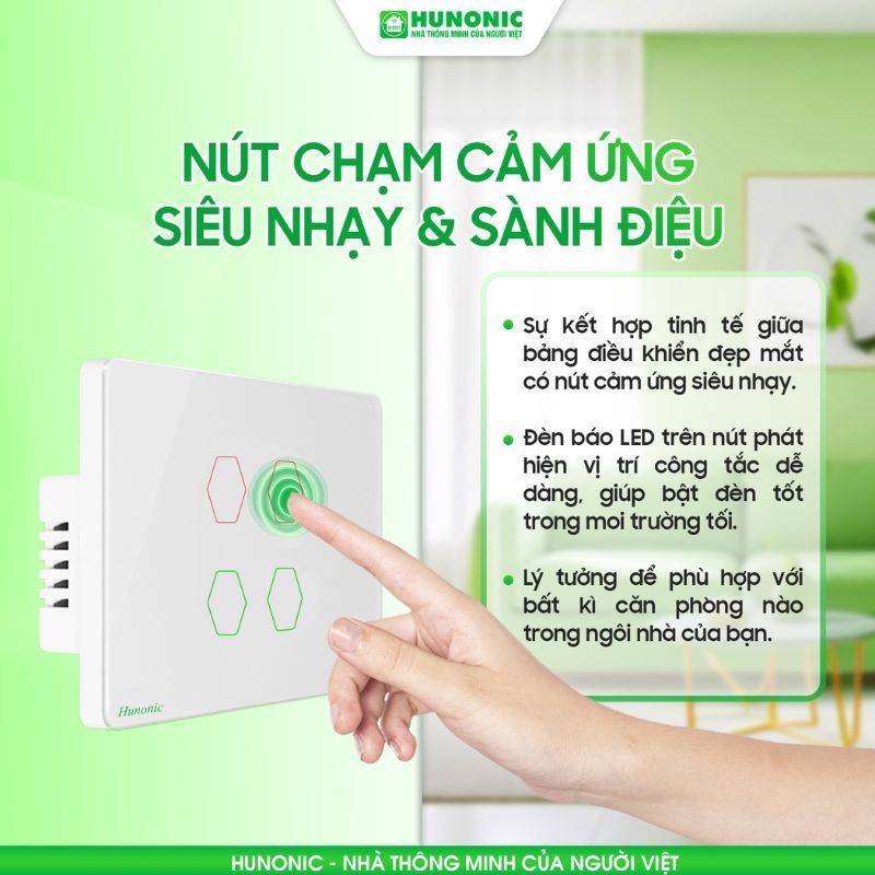 Công Tắc Cảm Ứng Wifi 2in1 Hunonic Datic Màu Đen