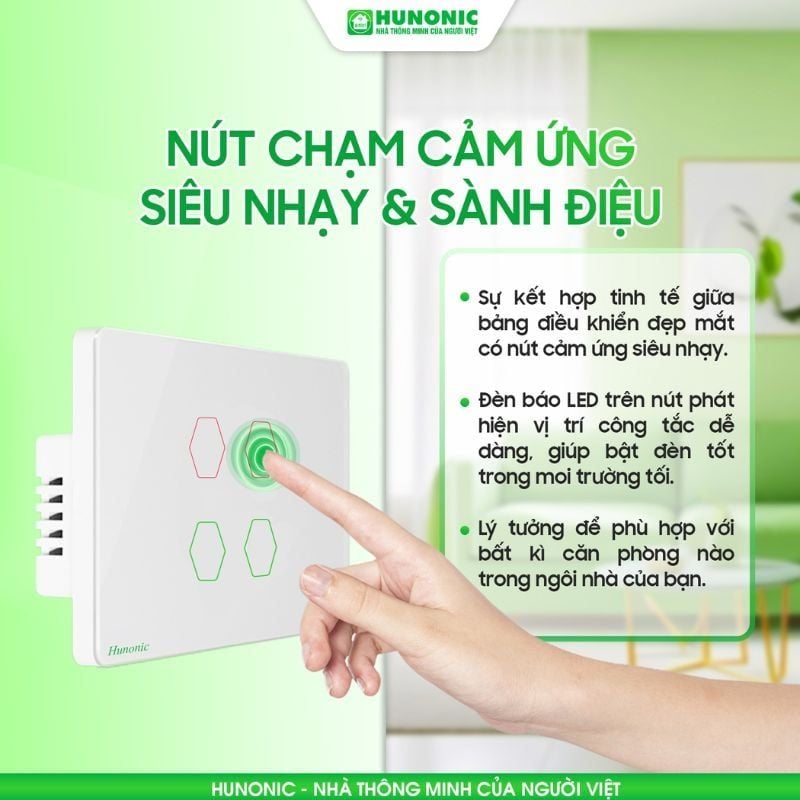 Công Tắc Cảm Ứng 1 Nút Wifi Hunonic Datic Màu Đen