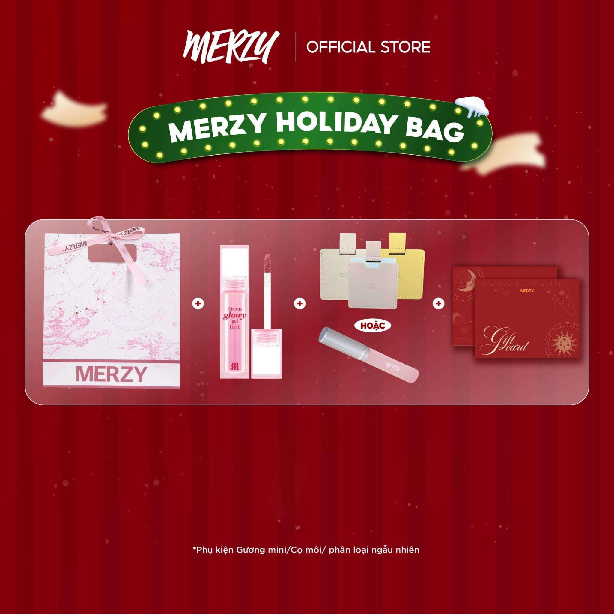 (New) Túi Quà Thần Tài Phiên Bản Nhà Khí Merzy Holiday’25 Bundle Bag – Pink (Phân loại Gương Mini hoặc Cọ môi)