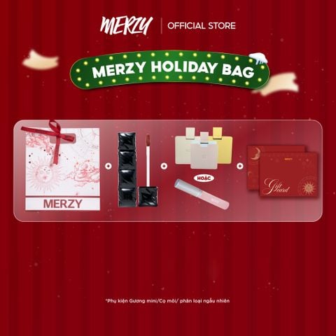 (New) Túi Quà Thần Tài Phiên Bản Nhà Lửa Merzy Holiday’25 Bundle Bag – Red (Phân loại Gương Mini hoặc Cọ môi)
