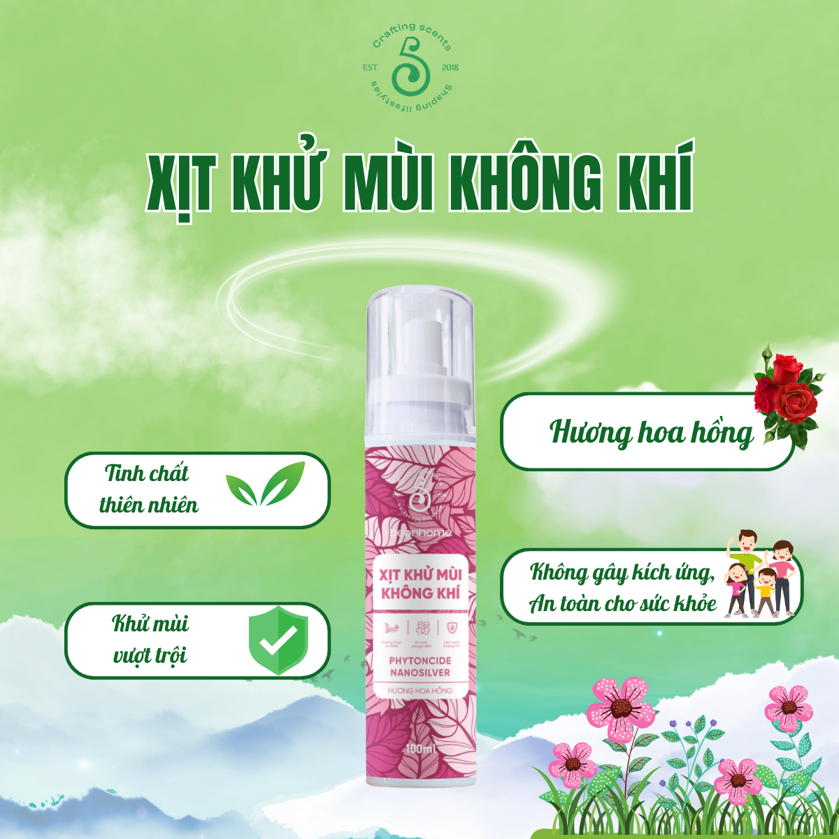 Xịt khử mùi không khí BeonHome hương Hoa Hồng