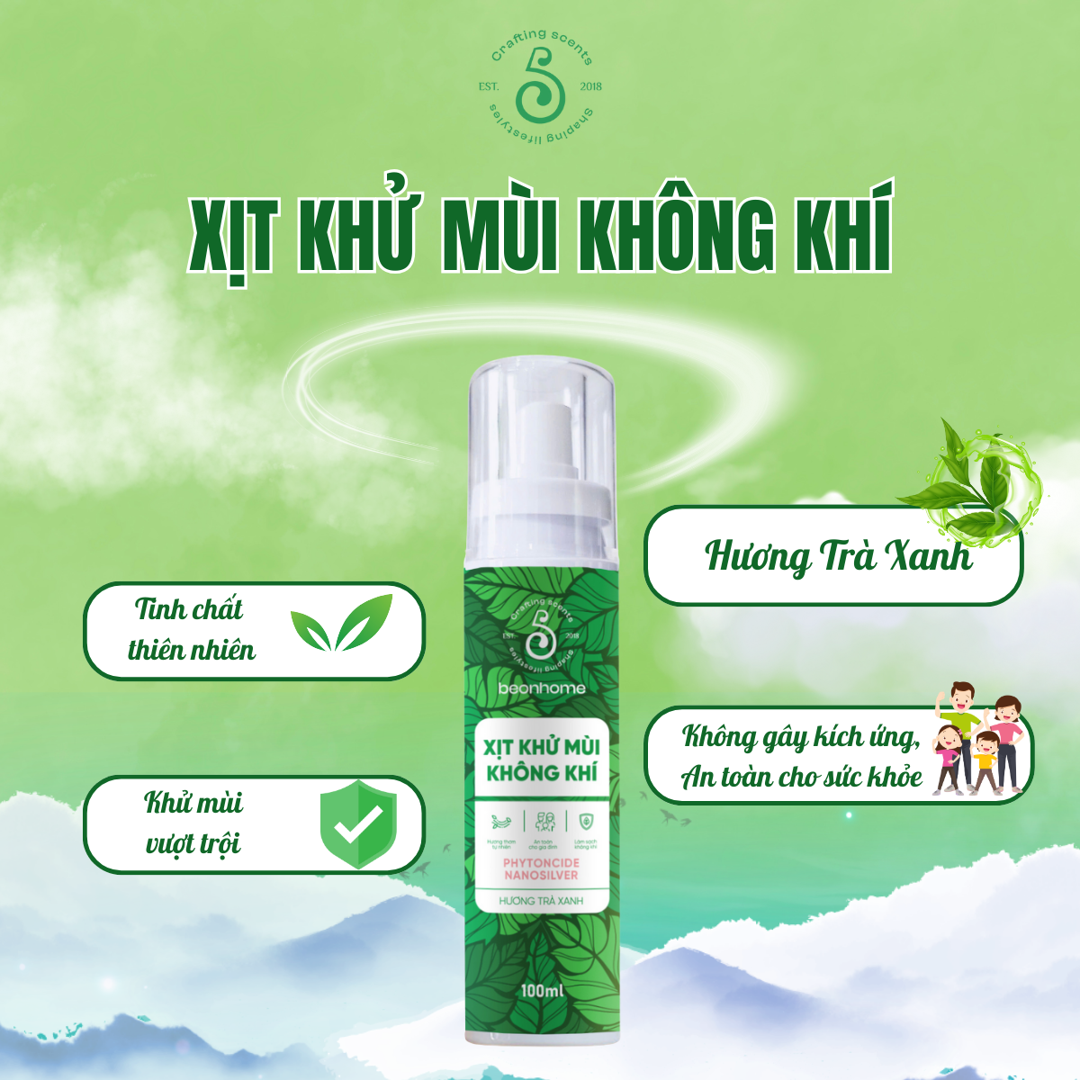 Xịt khử mùi không khí Beonhome hương Trà Xanh