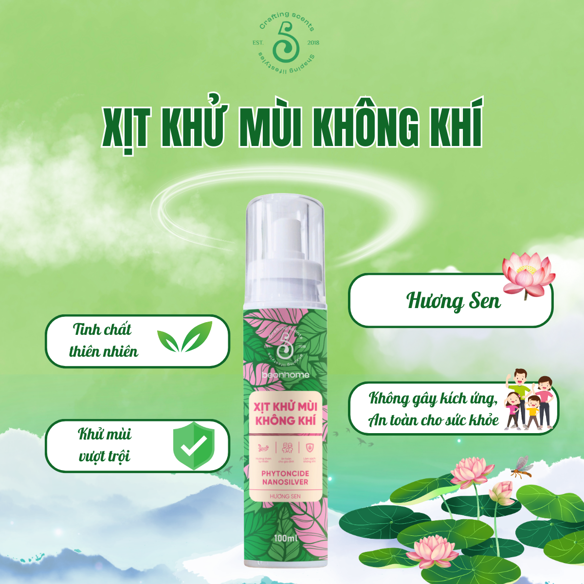 Xịt khử mùi không khí Beonhome hương Sen