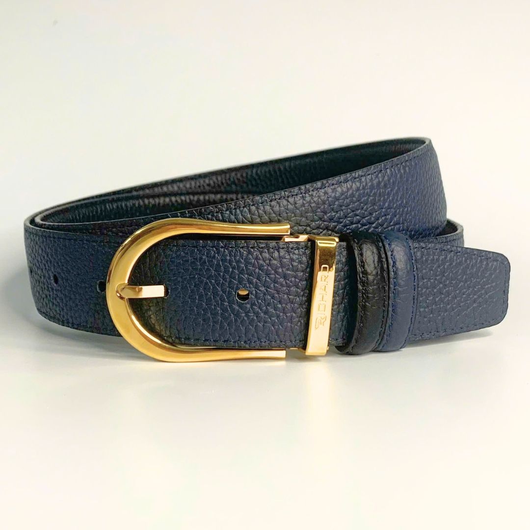 Dây lưng nam da bò xanh đen 3.4 cm mặt khóa thép không gỉ Richard RC057AX