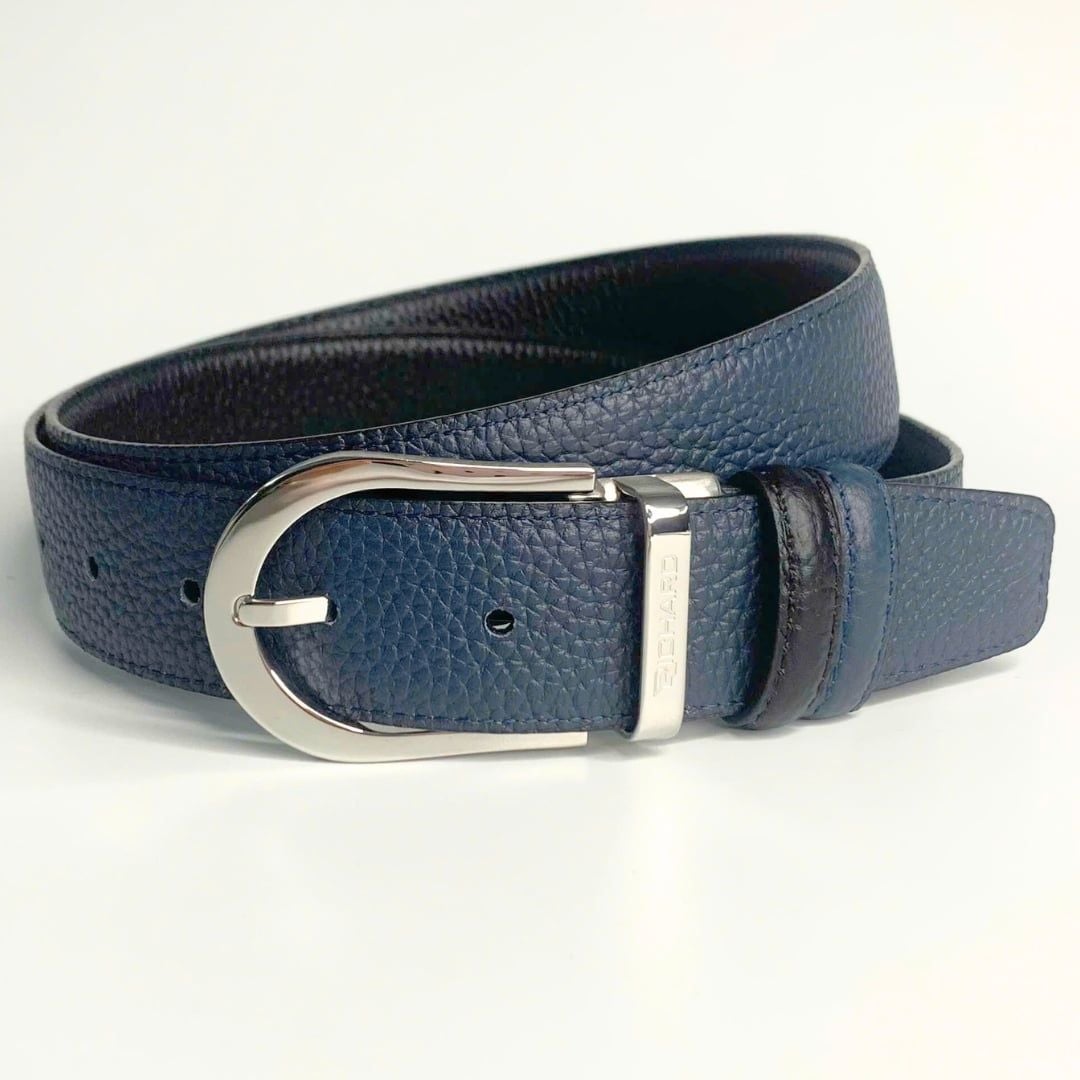 Dây lưng nam da bò xanh đen 3.4 cm mặt khóa thép không gỉ Richard RC057BX