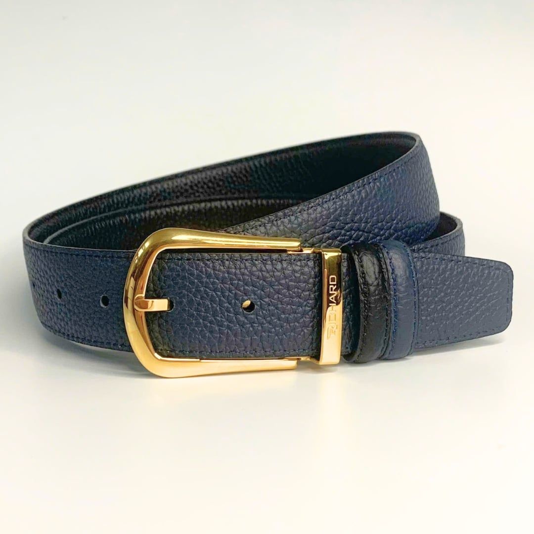 Dây lưng nam da bò xanh đen 3.4 cm mặt khóa thép không gỉ Richard RC061AX